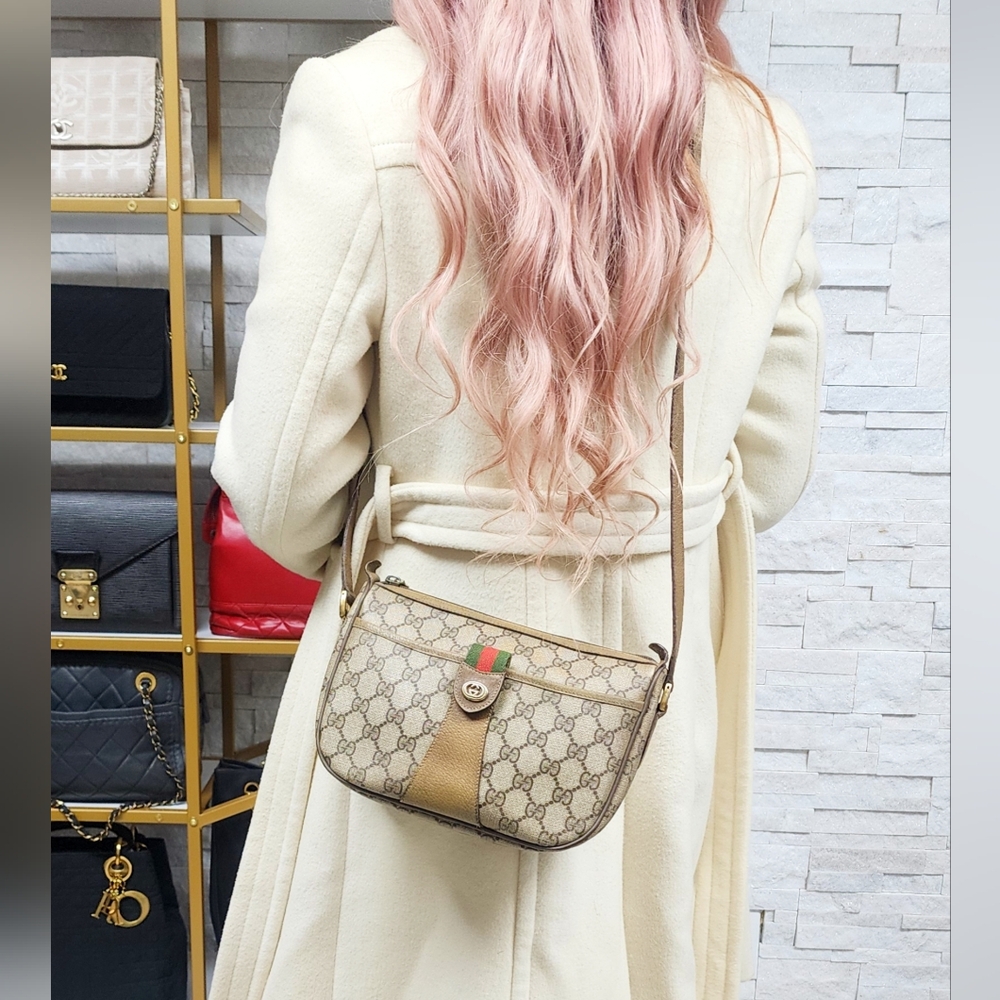 Vintage Gucci Beige and Brown Crossbody Bag